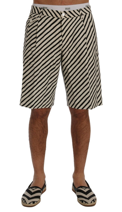 White Black Striped Hemp Casual Shorts Dolce & Gabbana