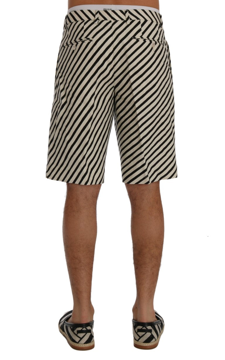 White Black Striped Hemp Casual Shorts Dolce & Gabbana