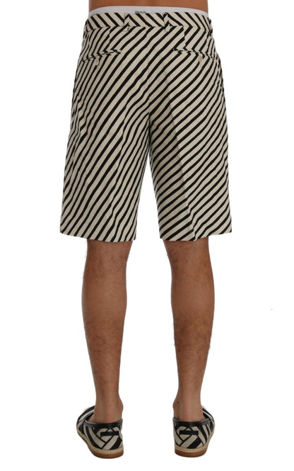 White Black Striped Hemp Casual Shorts Dolce & Gabbana