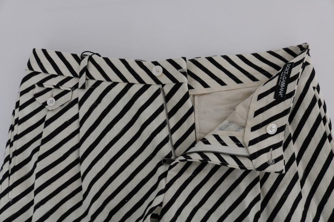 White Black Striped Hemp Casual Shorts Dolce & Gabbana