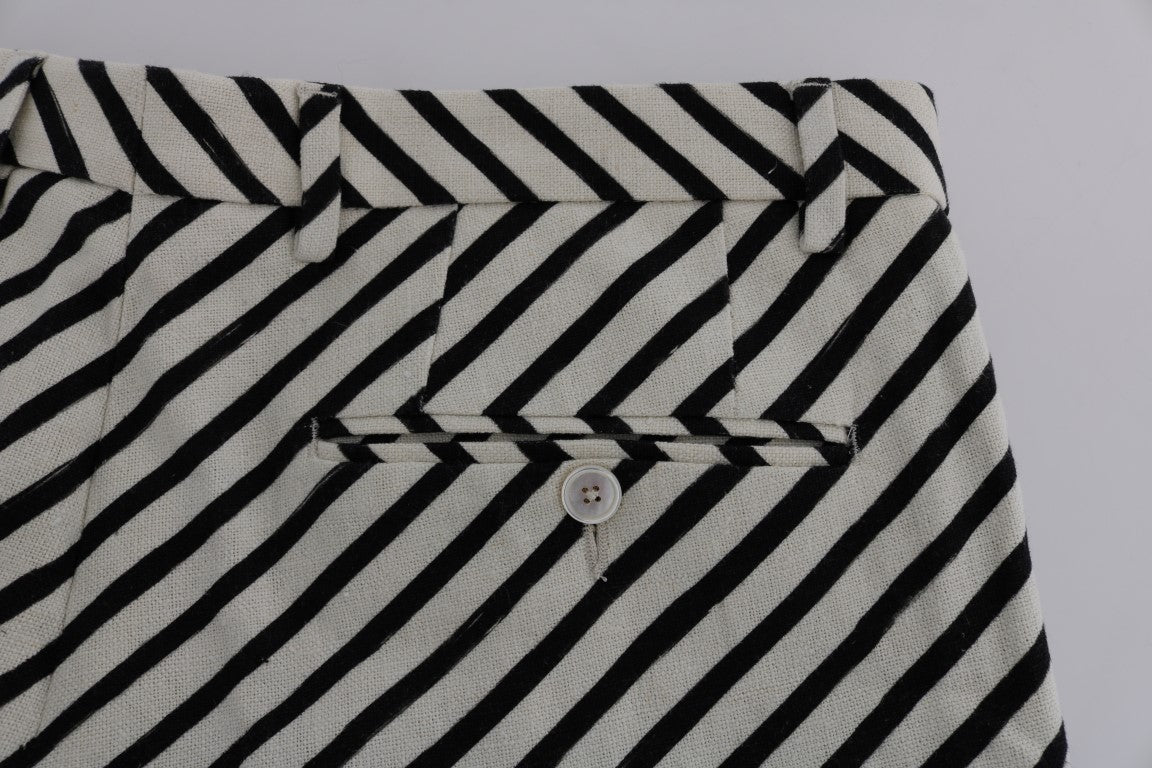 White Black Striped Hemp Casual Shorts Dolce & Gabbana