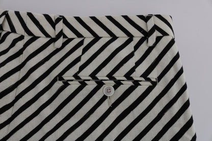 White Black Striped Hemp Casual Shorts Dolce & Gabbana