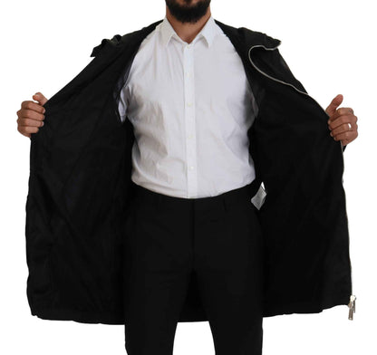 Black White Print Long Hooded Coat Nylon Jacket