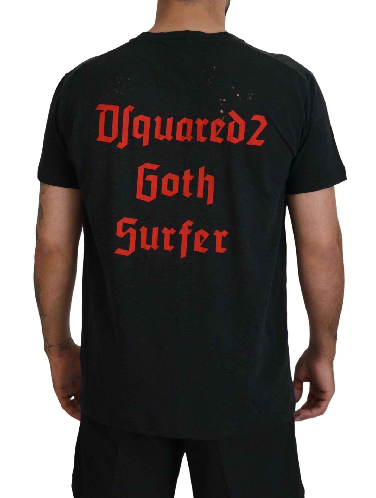 Black Chain Embellished Cotton Short Sleeve T-shirt