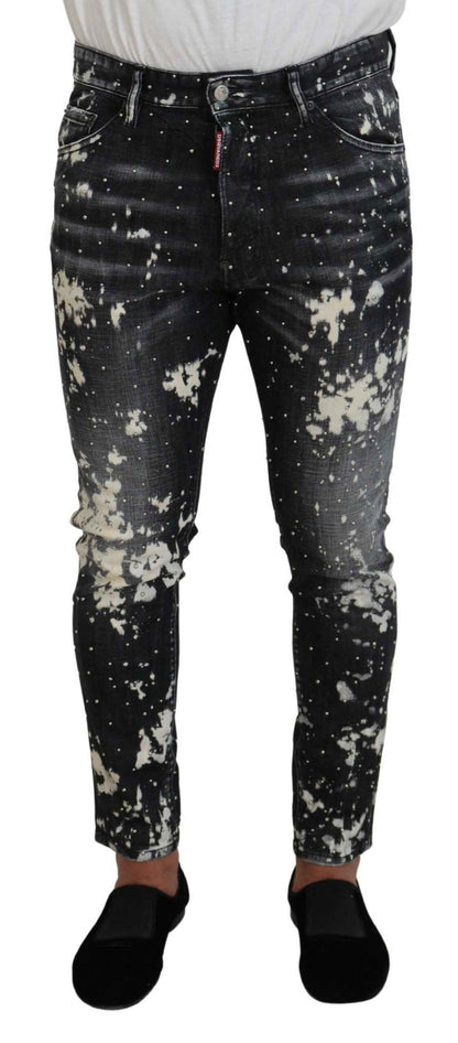 Gray Wash White Splash Print Skinny Denim Jeans