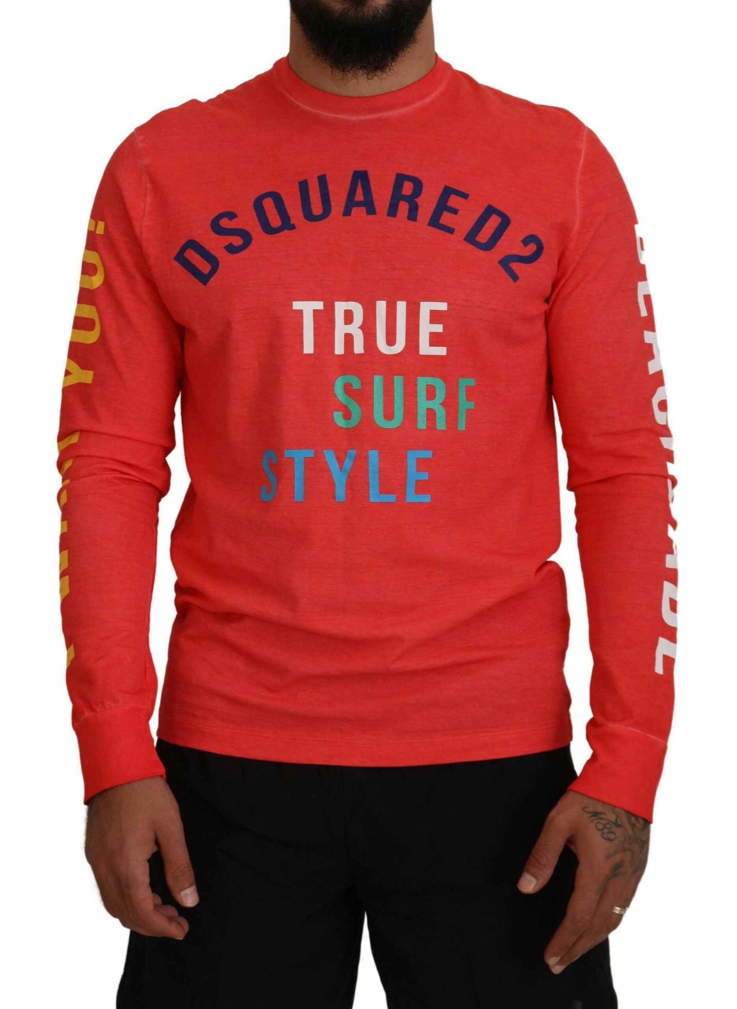 Orange Colorful Print Long Sleeves Top T-shirt