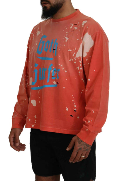 Orange Printed Long Sleeves Pullover Sweater