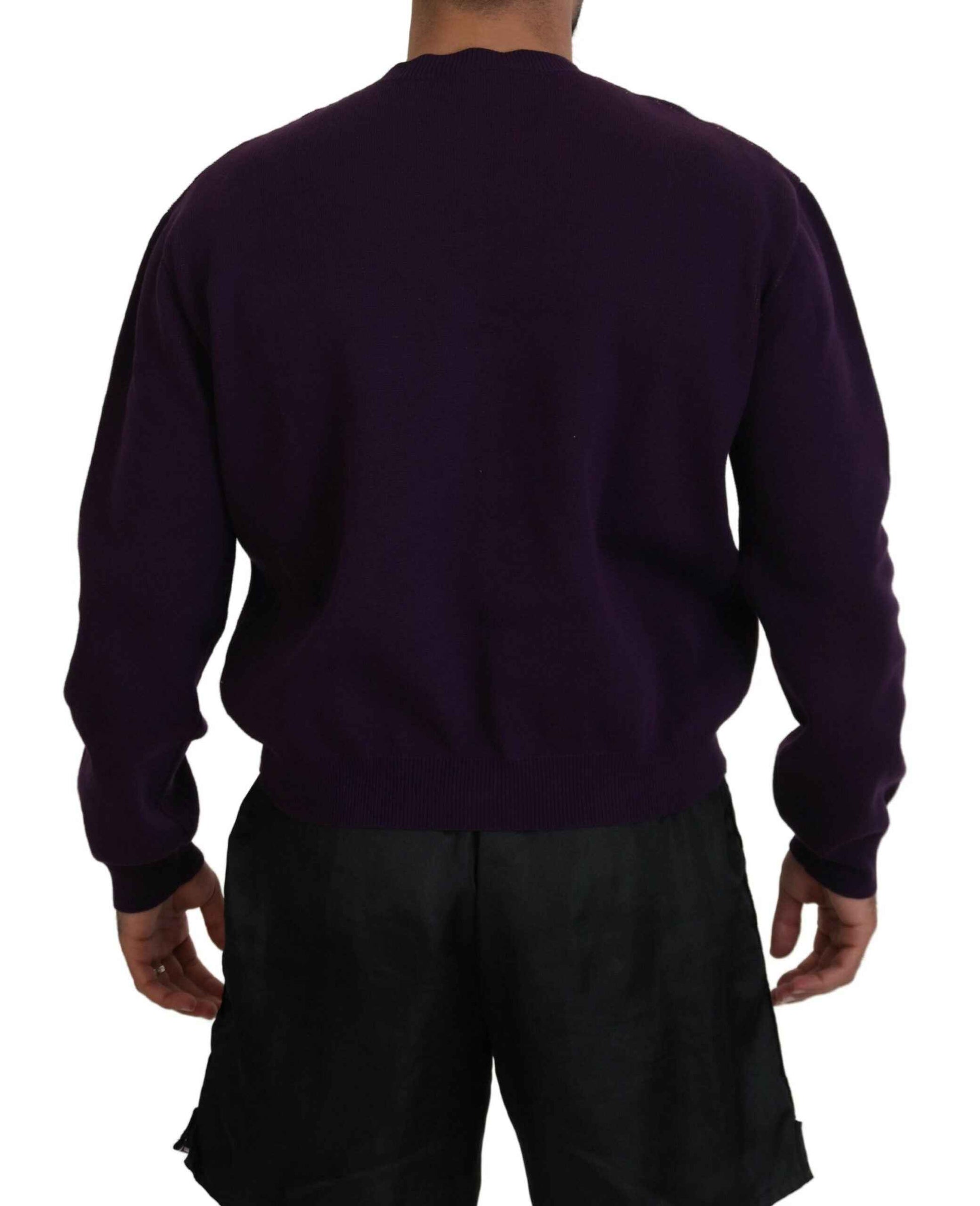 Purple Cotton Printed Men Pullover Sweater