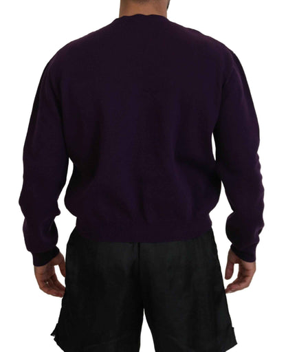 Purple Cotton Printed Men Pullover Sweater