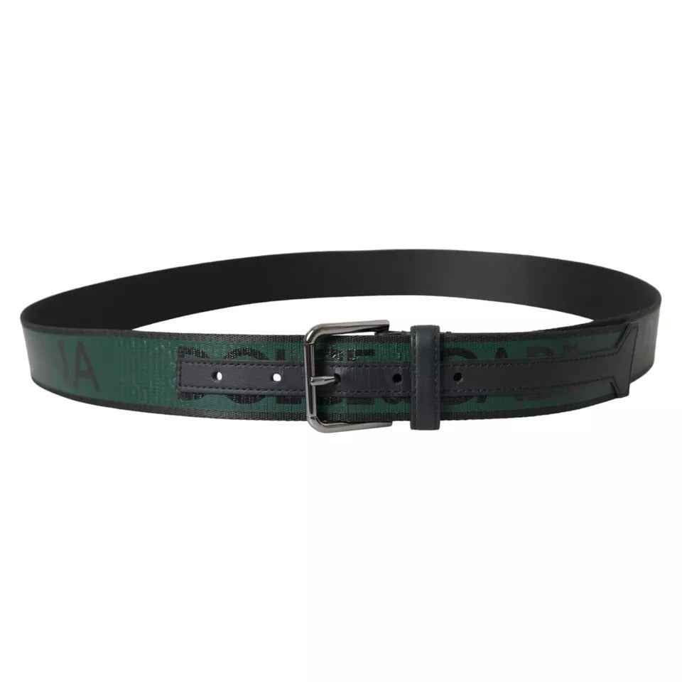 Black Green Logo Silver Metal Buckle Belt