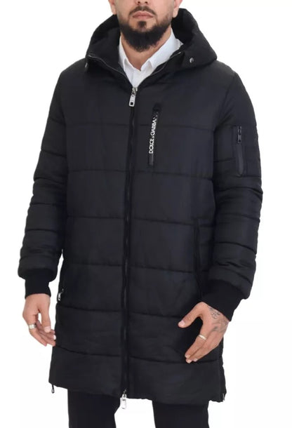 Black Nylon Hooded Parka Coat Winter Jacket