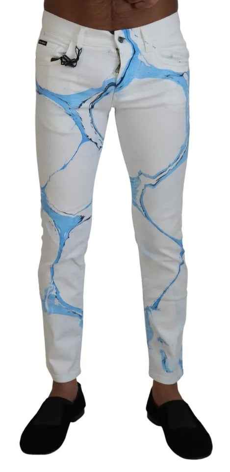 White Blue Cotton Skinny Denim Jeans