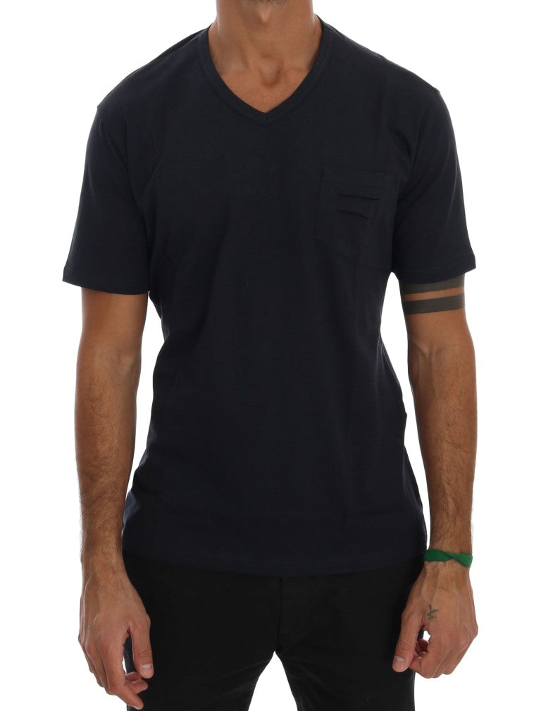 Blue Cotton V-neck T-Shirt Daniele Alessandrini