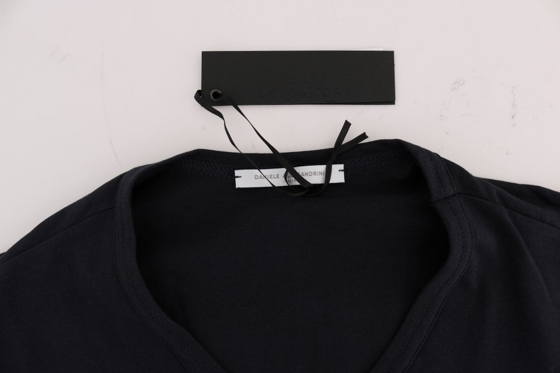 Blue Cotton V-neck T-Shirt Daniele Alessandrini