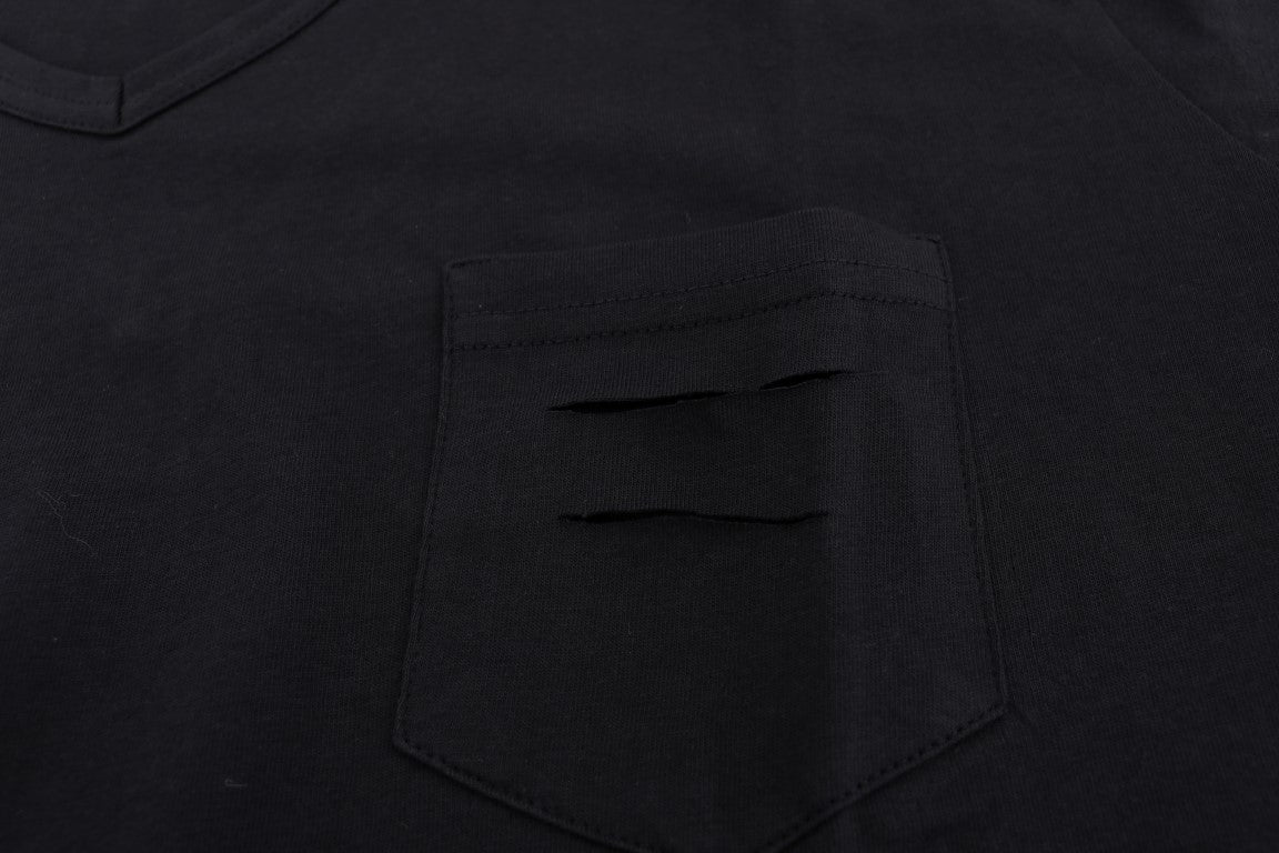 Blue Cotton V-neck T-Shirt Daniele Alessandrini