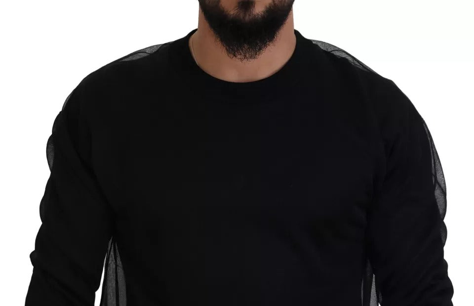 Black Polyester Crewneck Men Pullover Sweater