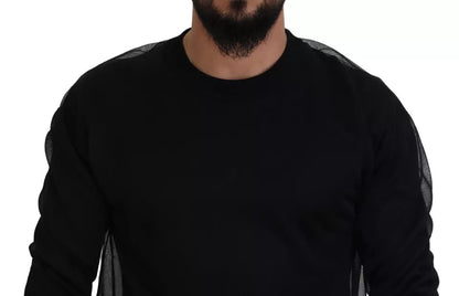 Black Polyester Crewneck Men Pullover Sweater