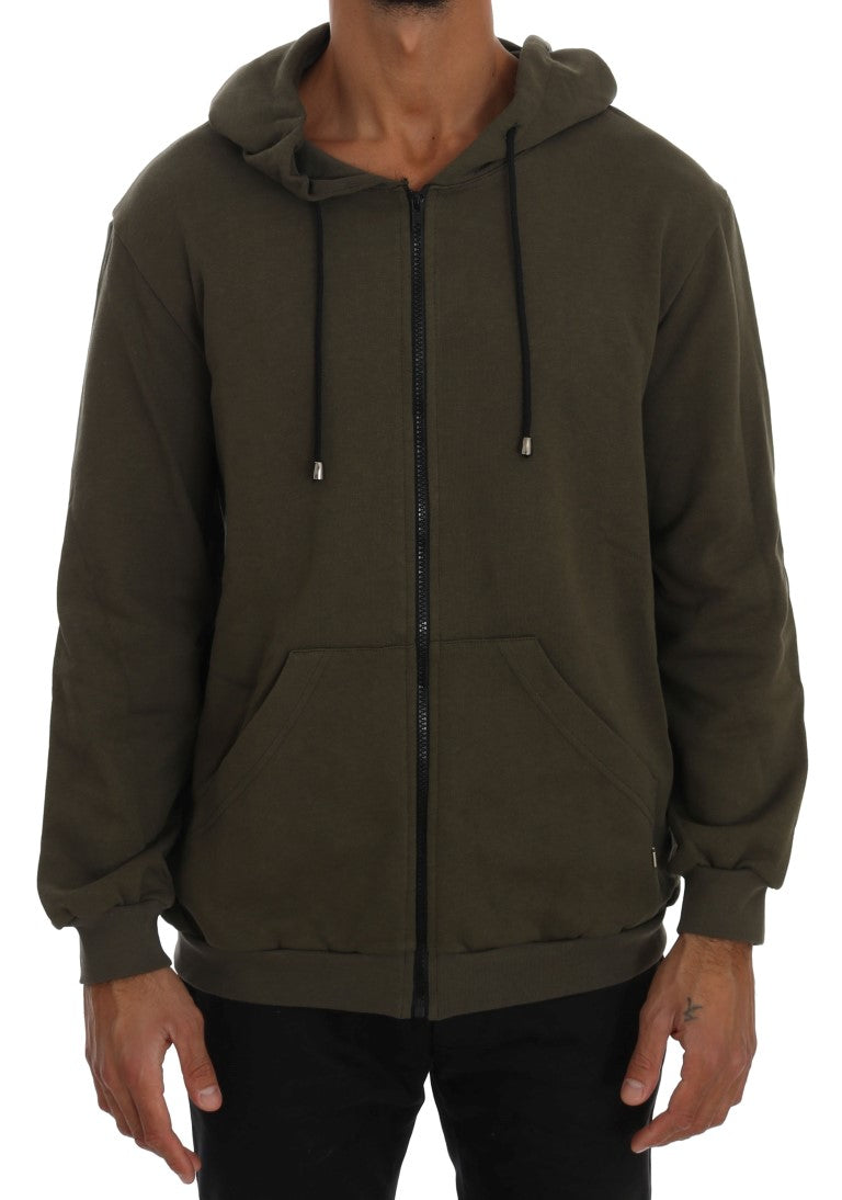 Green Full Zipper Hodded Cotton Sweater Daniele Alessandrini