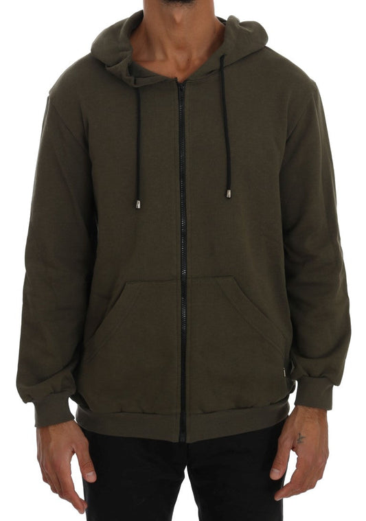 Green Full Zipper Hodded Cotton Sweater Daniele Alessandrini