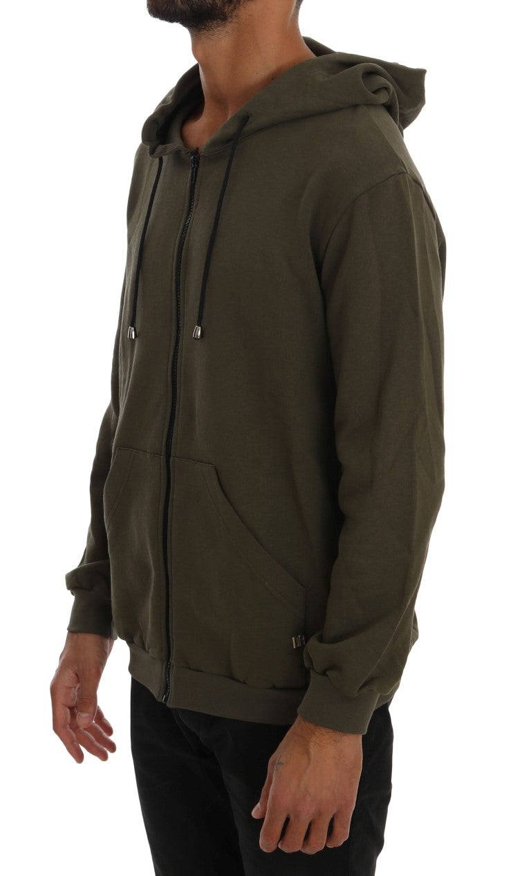 Green Full Zipper Hodded Cotton Sweater Daniele Alessandrini