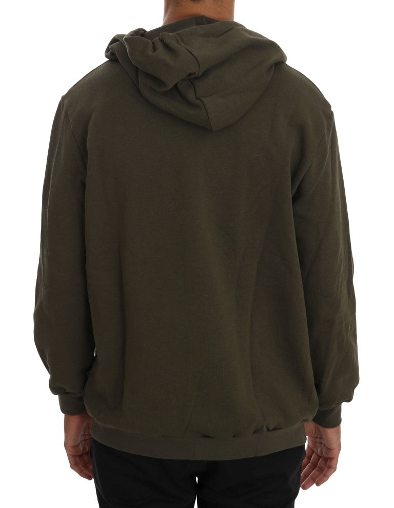 Green Full Zipper Hodded Cotton Sweater Daniele Alessandrini
