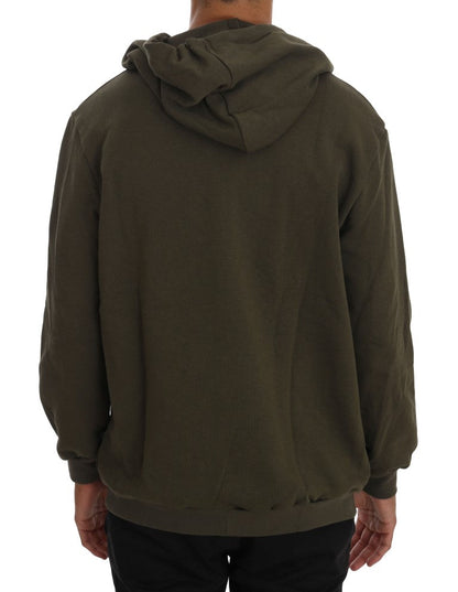 Green Full Zipper Hodded Cotton Sweater Daniele Alessandrini