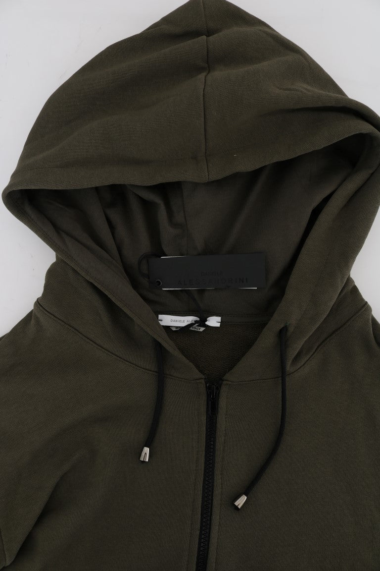 Green Full Zipper Hodded Cotton Sweater Daniele Alessandrini