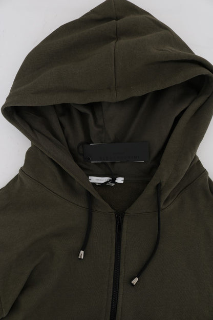 Green Full Zipper Hodded Cotton Sweater Daniele Alessandrini