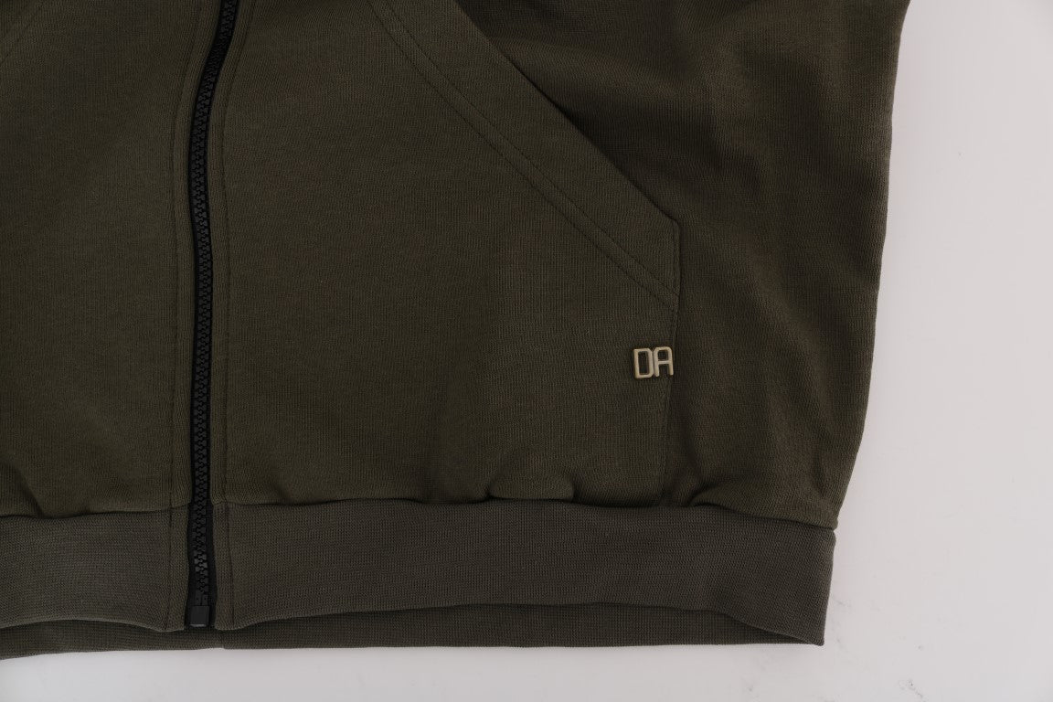 Green Full Zipper Hodded Cotton Sweater Daniele Alessandrini