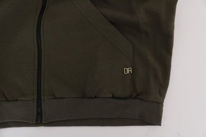 Green Full Zipper Hodded Cotton Sweater Daniele Alessandrini