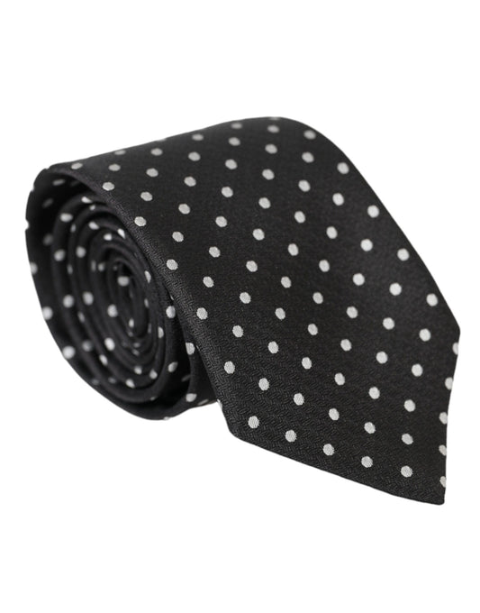 Dark Gray White Polka Dots 100% Silk Necktie Face Mask