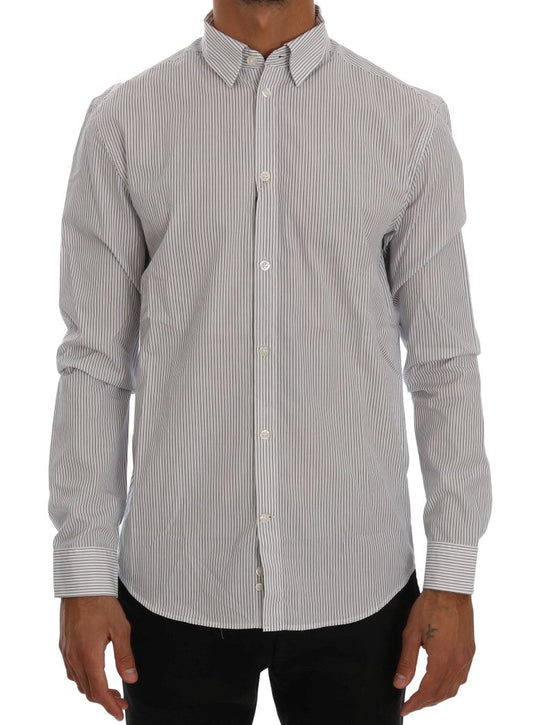 White Blue Striped Casual Cotton Regular Fit Shirt Frankie Morello