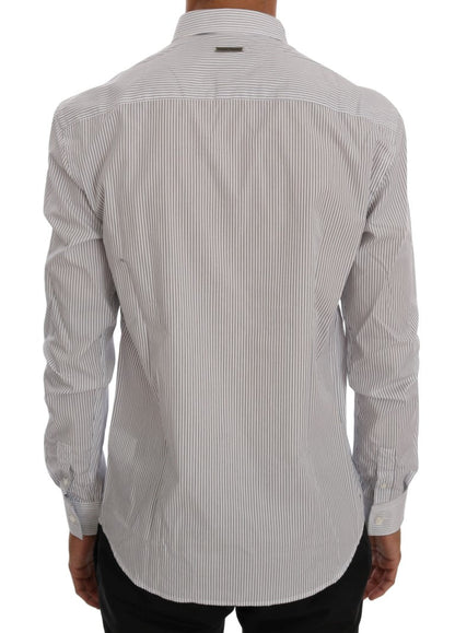 White Blue Striped Casual Cotton Regular Fit Shirt Frankie Morello