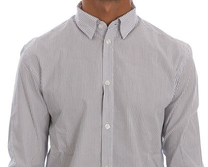White Blue Striped Casual Cotton Regular Fit Shirt Frankie Morello