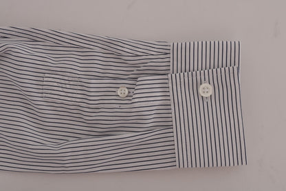 White Blue Striped Casual Cotton Regular Fit Shirt Frankie Morello