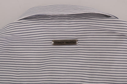 White Blue Striped Casual Cotton Regular Fit Shirt Frankie Morello