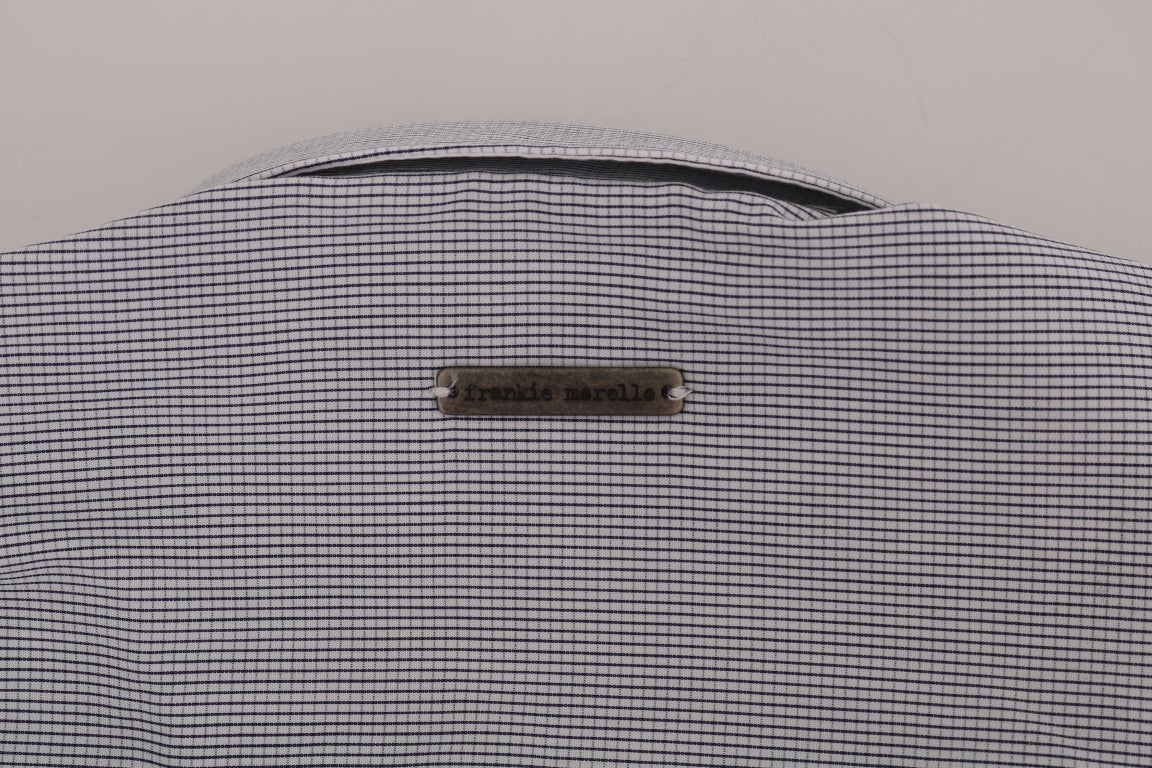White Blue Check Casual Cotton Regular Fit Shirt Frankie Morello