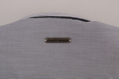 White Blue Check Casual Cotton Regular Fit Shirt Frankie Morello