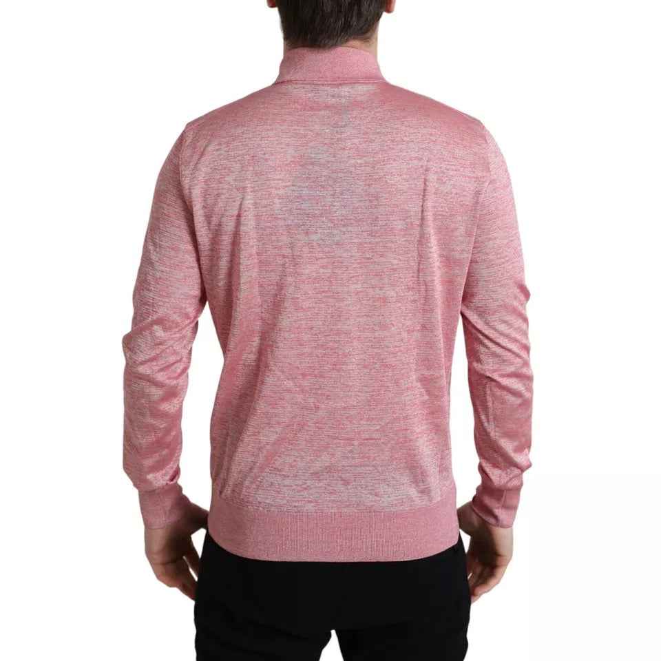 Pink Polyester Collared Men Pullover Sweater