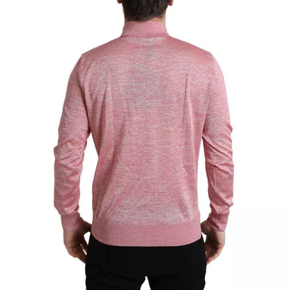 Pink Polyester Collared Men Pullover Sweater