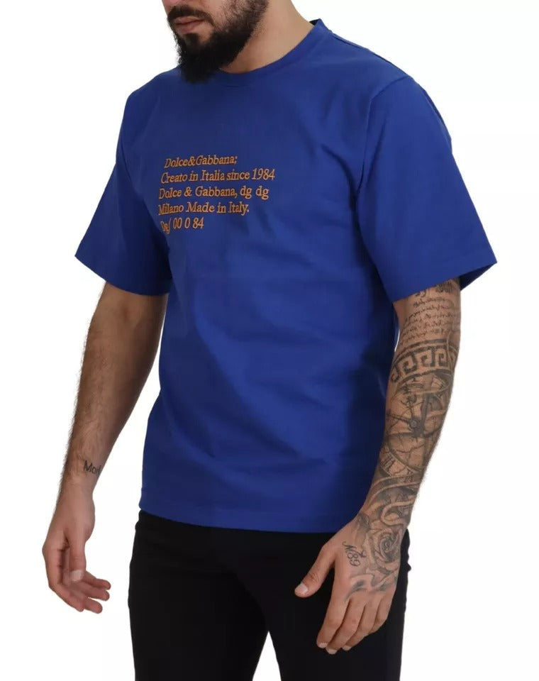 Blue Logo Print Crewneck Cotton T-shirt