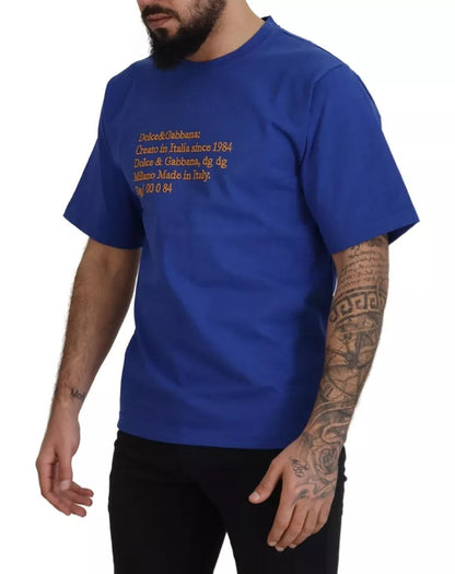 Blue Logo Print Crewneck Cotton T-shirt