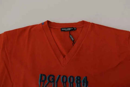Red Logo Embroidery Crewneck Cotton T-shirt
