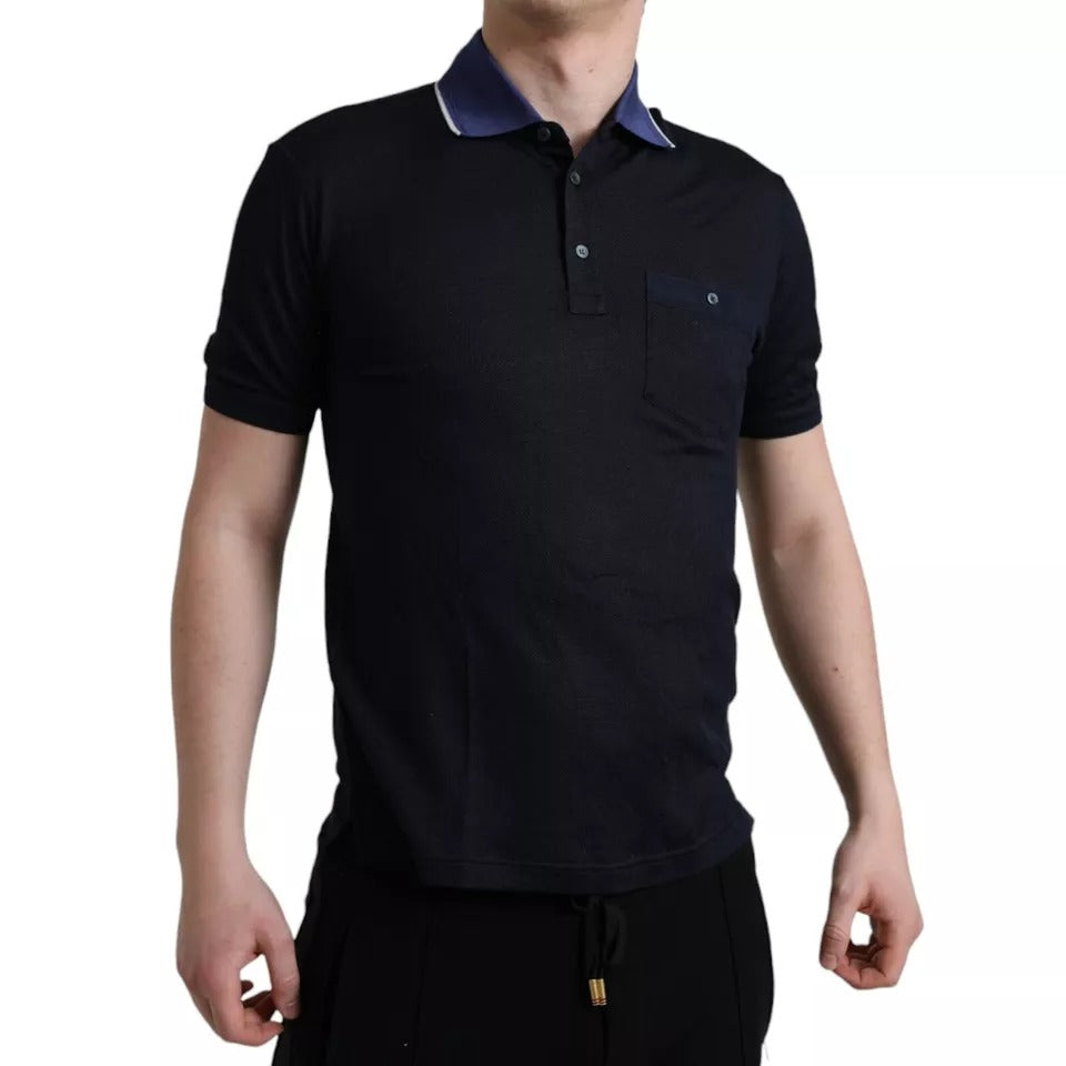 Polo Navy Blue Collared Silk Men T-shirt