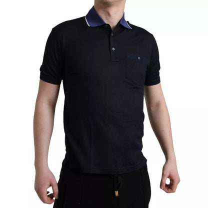 Polo Navy Blue Collared Silk Men T-shirt