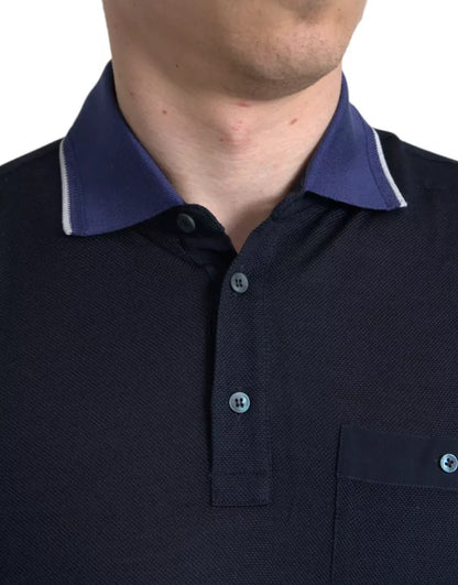 Polo Navy Blue Collared Silk Men T-shirt