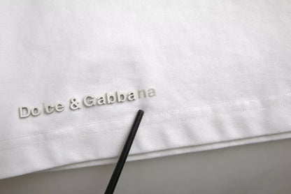 White Logo Embossed Cotton Crewneck T-shirt