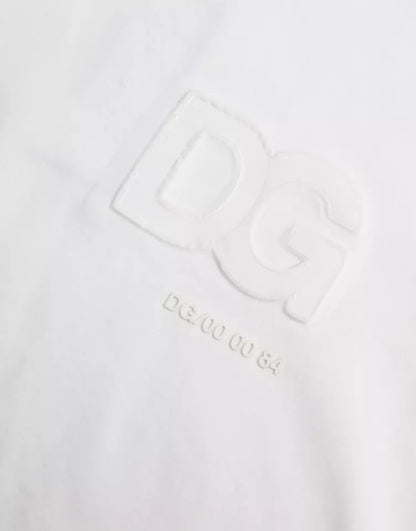 White Logo Embossed Cotton Crewneck T-shirt