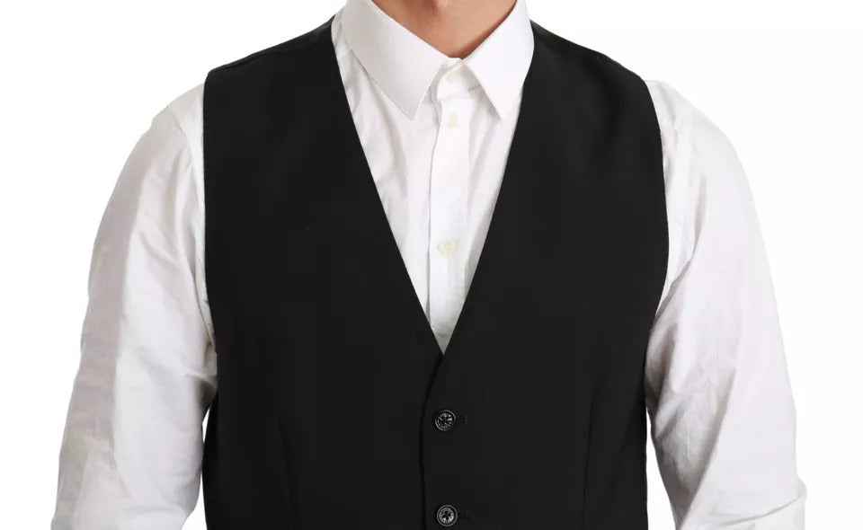 Black Stretch Waistcoat Formal Dress Wool Vest