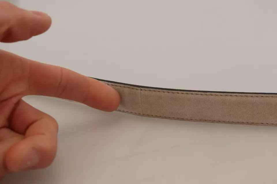 Beige Velvet Leather Gold Tone Metal Buckle Belt